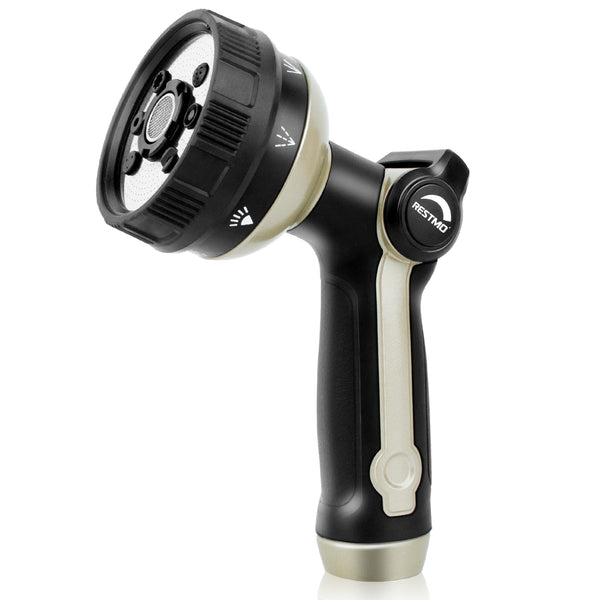RESTMO Full Shower Hose Nozzle, Metal Spray Nozzle for Garden Hose, 8 Spray Patterns, Water Hose nozzle with Thumb Control, Heavy Duty Nozzle Ideal for Outdoor Lawn & Plant Watering, Car & Pet Washing