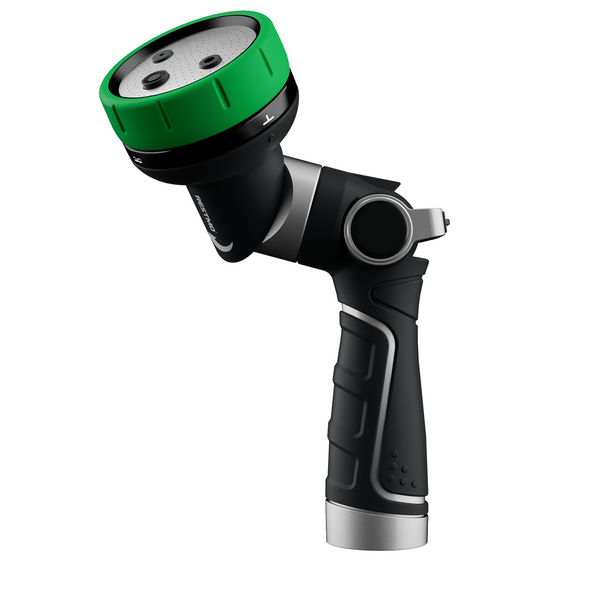 RESTMO 2-in-1 Garden Hose Nozzle, Heavy Duty Metal Water Hose Nozzle with 4 Spray Patterns, High Pressure and Thumb Flow Control, Ideal for Watering Plants & Lawns, Washing Cars & Pets, Green