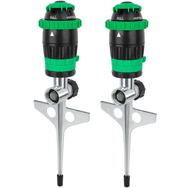[2 Pack] RESTMO Gear Drive Sprinkler with Metal Spike Base, 5-Pattern Heavy Duty Gardening Watering System, Multi-Adjustable Lawn Sprinkle for Garden Plant, Flower Bed and Large Yard Area