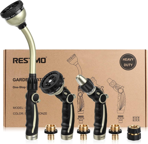 RESTMO Garden Watering Combo, Heavy Duty Hose Sprayer | Metal Hose Wand | High Pressure Hose Nozzle, Thumb Flow Control, Quick Connect Fittings Included, Easy to Reach Anywhere in Garden & Lawn