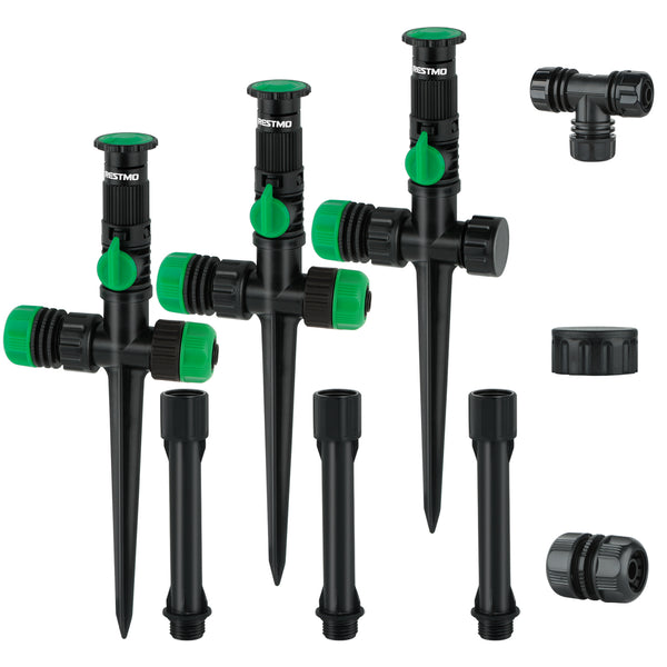 RESTMO Flexible Sprinkler System with Metal Spike Base, Above Ground DIY Irrigation Kit, Multi-Adjustable Lawn Sprinkler Set, Ideal for Plant and Flower Bed Watering (Garden Hose Not Included)