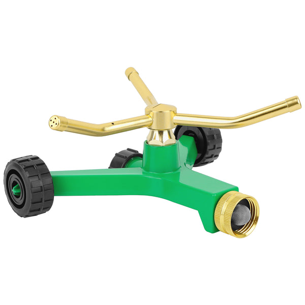 RESTMO 3-Arm Metal Sprinkler with Wheel Base, 360 Degree Automatic Rotary Lawn Sprinkler System for Garden Plant, Flower Bed and Yard Watering and Large Yard Area Watering