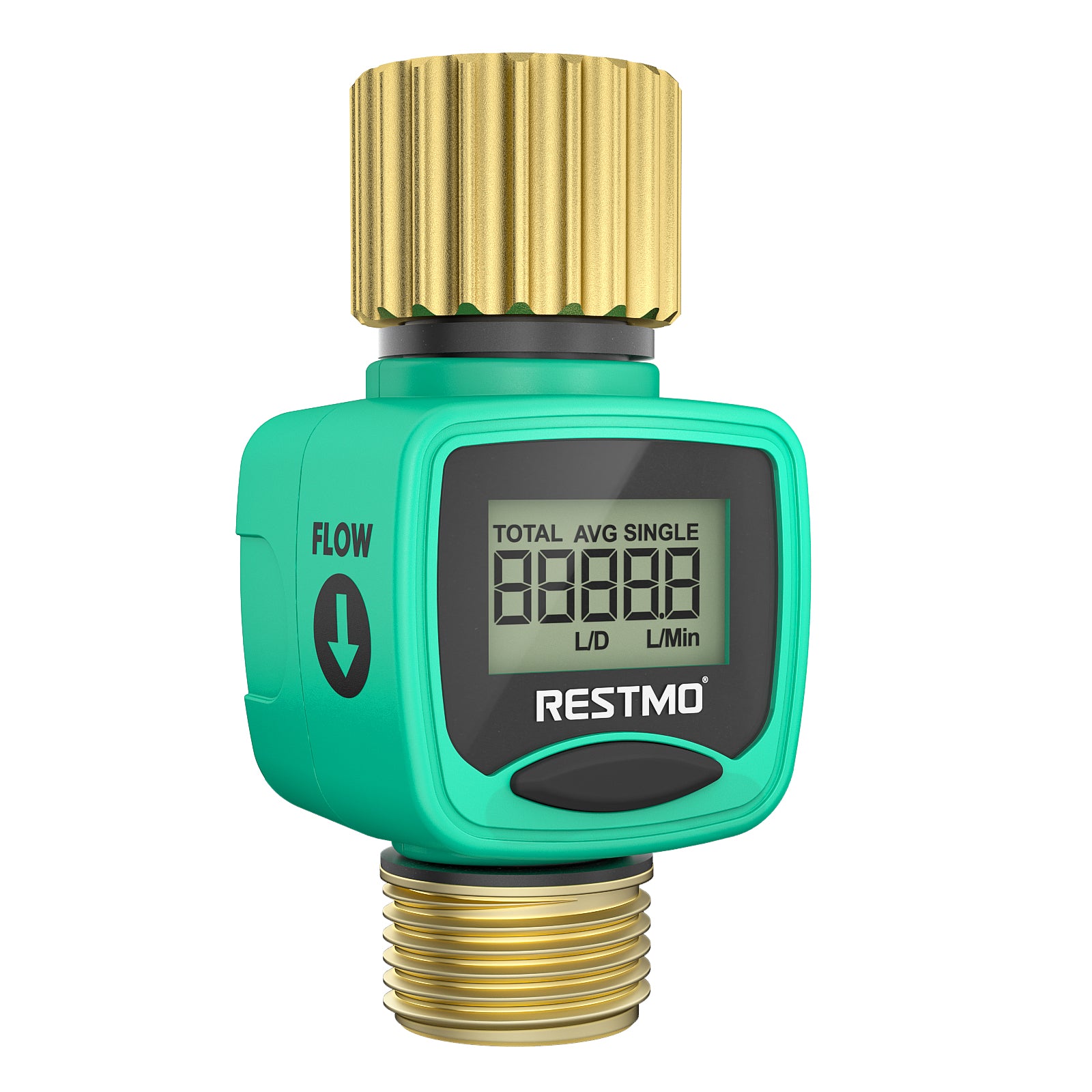 RESTMO Brass Water Flow Meter, Tracks Gallon Liter Usage and Flow Rate