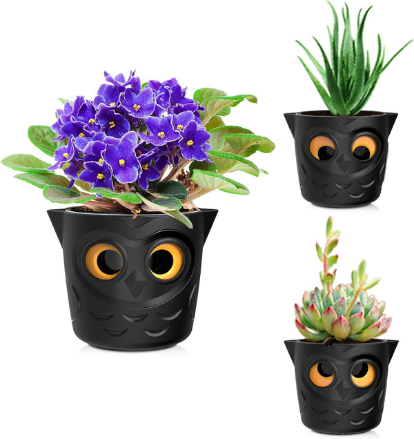 Restmo 3 Pack Plant Pots, 5” Self Watering Planters for Indoor Plants, Plastic Flower Pots with Owl Eye Water Level Indicator, for House Plants, African Violet, Succulents, Monstera