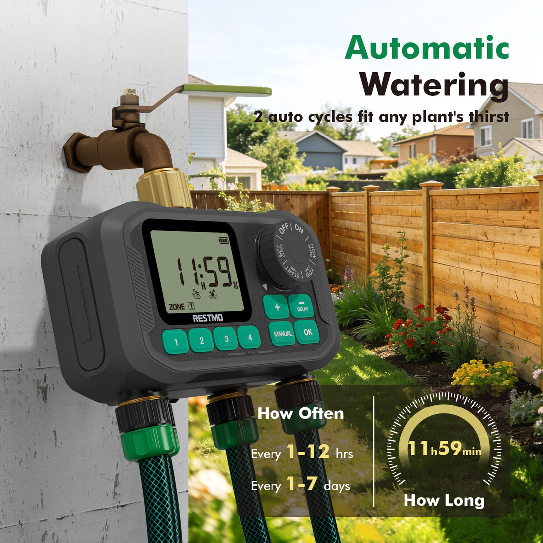 Programmable Remote Control Brass Sprinkler Timer, 4 Zone, Rain Delay ...