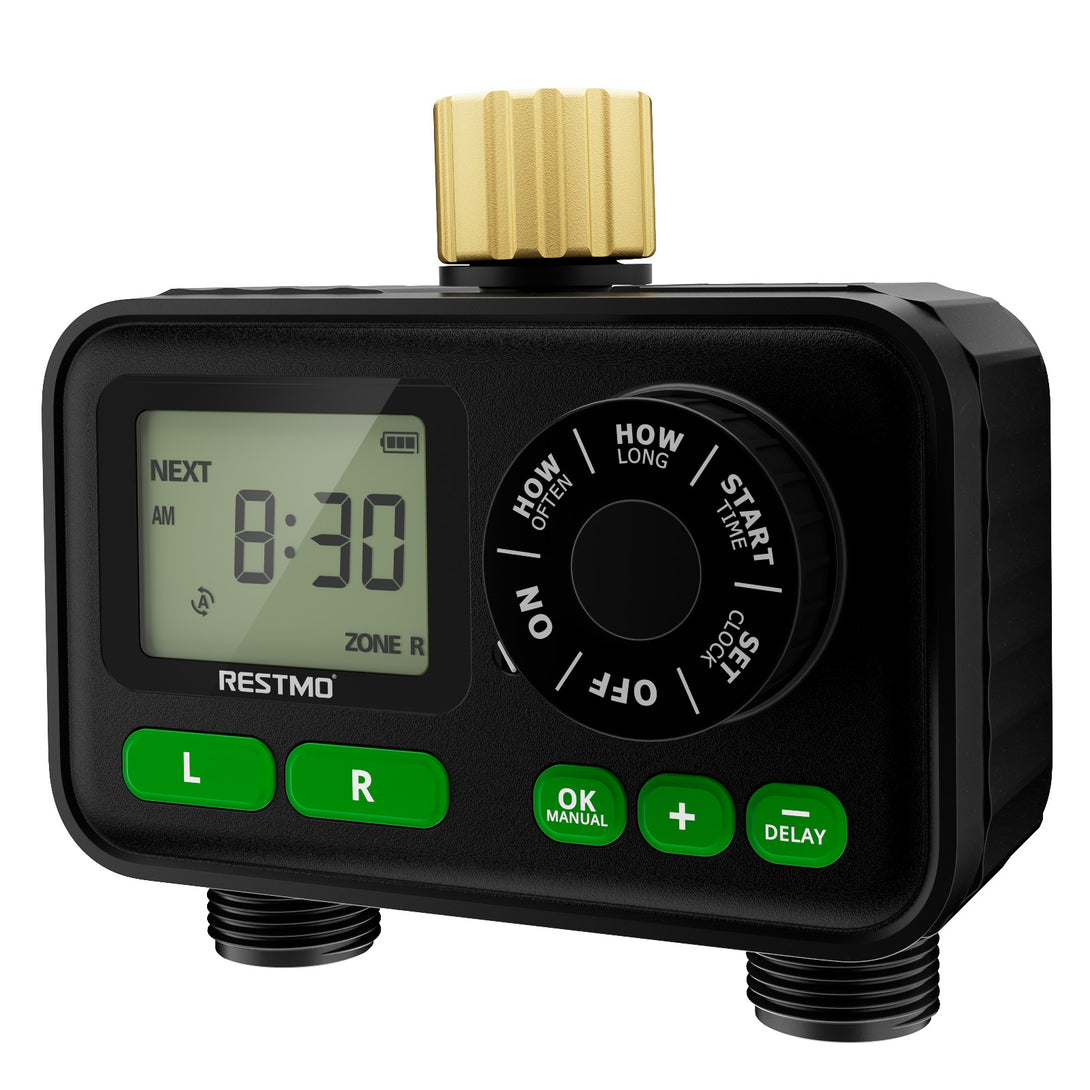 2-Zone Programmable Sprinkler Timer, Brass Inlet & Large Dial, Up to 1 ...