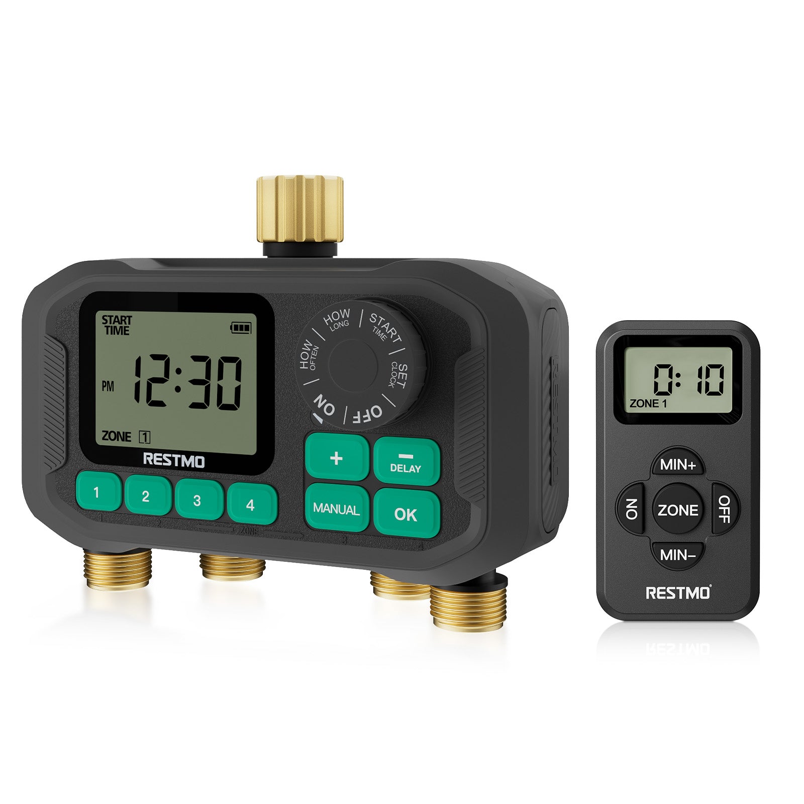 Programmable Remote Control Brass Sprinkler Timer, 4 Zone, Rain Delay ...
