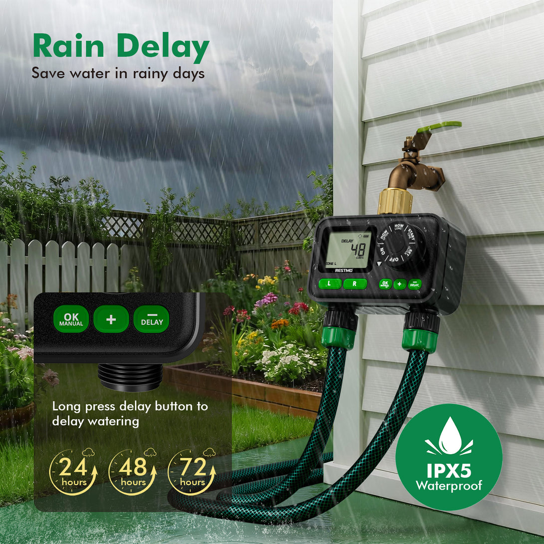 2-Zone Programmable Sprinkler Timer, Brass Inlet & Large Dial, Up to 1 ...
