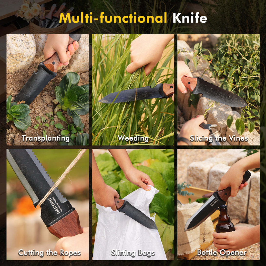 Stainless Steel Hori Hori Knife, Dual-Edge for Weeding & Digging, Waln ...