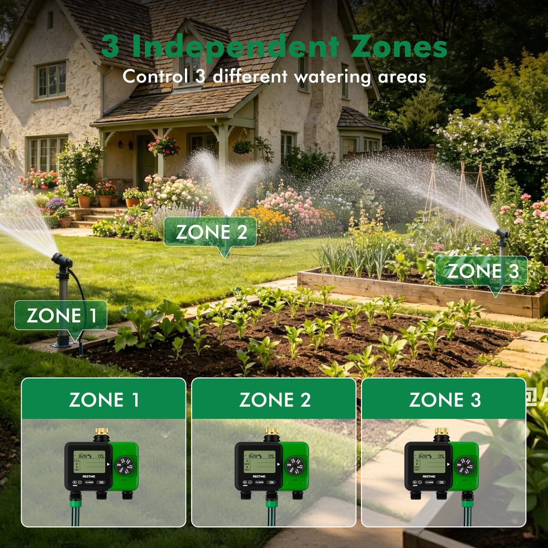3 Zone Hose Faucet Timer with Brass Inlet , Programmable Timer for Soa ...