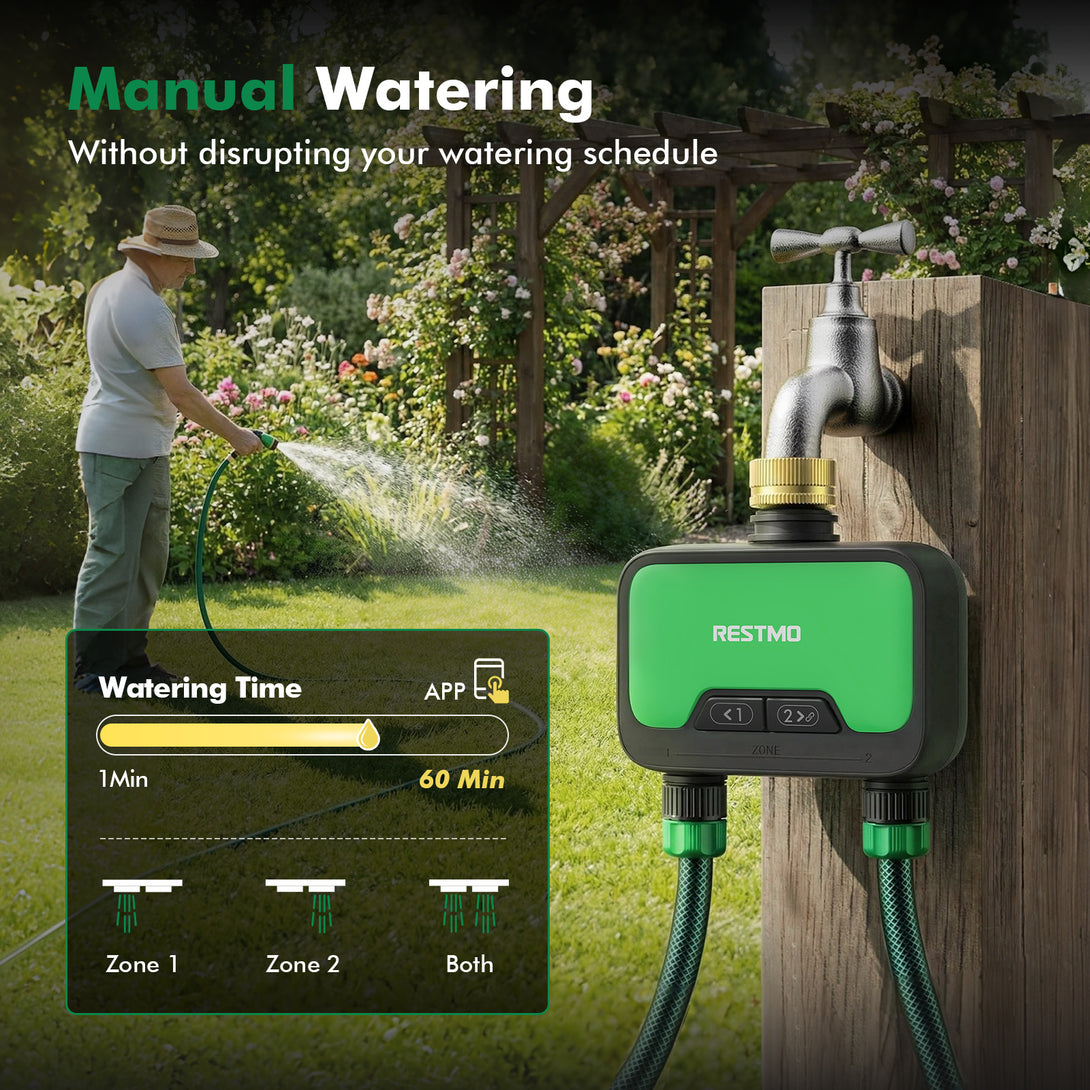 WiFi Smart Water Timer (2-Zone), Brass Inlet, App Control for Lawn & M ...
