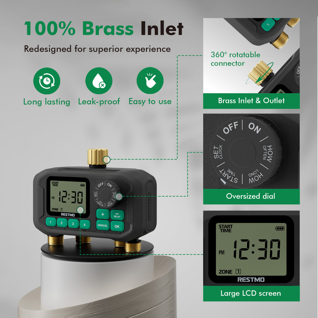 Spray Machine On Timer Programmable Remote Control Brass Sprinkler Timer, 4 Zone, Rain Delay ...