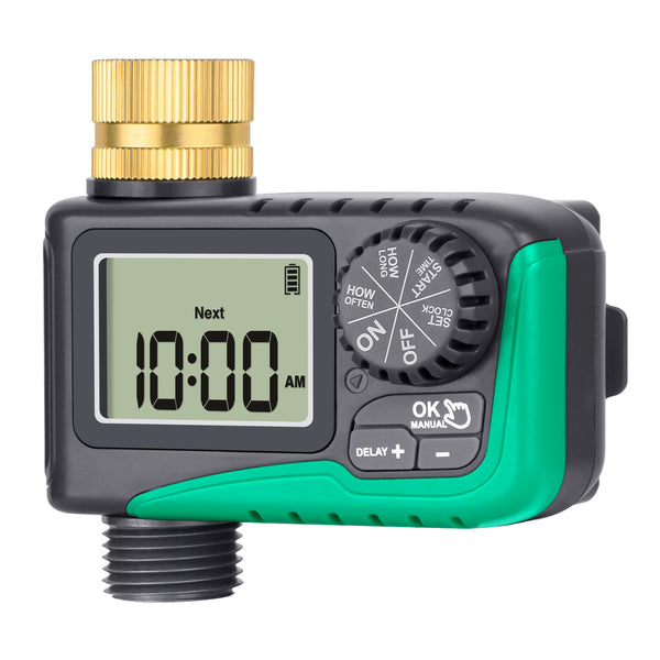 RESTMO Sprinkler Timer with Brass Inlet, Programmable Water Timer for Garden Hose, Automatic Digital Control | Manual ON/Off | Rain Delay, for Outdoor Faucet, Drip Irrigation and Lawn Watering System